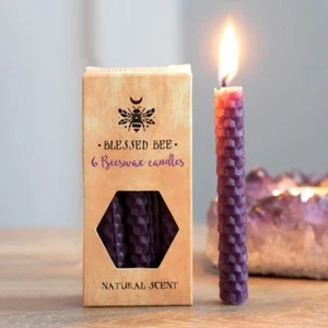 6 x PURPLE BEESWAX SPELL CANDLES  Solid Colour Ritual  Pagan  Witchcraft  Gothic - Picture 1 of 6