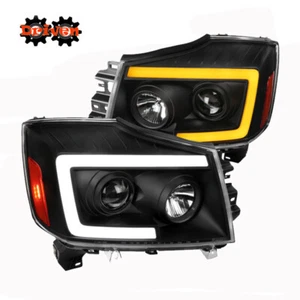 For 04-15 Nissan Titan 04-07Armada Projector Headlight Black LED Switchback DRL - Picture 1 of 6