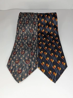 LUJO Lote 2 Corbatas Seda Emanuel Ungaro París DE COLECCIÓN Diseñador Geométrico Paisley Foto 1 de 4