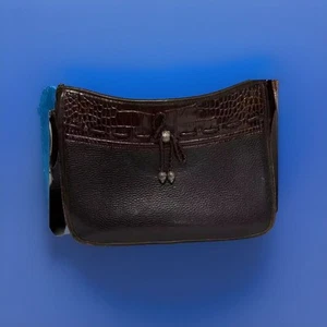 BRIGHTON Emma Black Pebbled Leather Croc Zip Shoulder Bag Handbag Purse C642425 - Picture 1 of 9