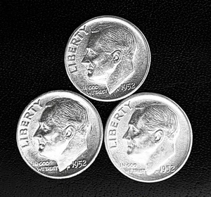 1952 P-D-S 10c SILVER Roosevelt Dime 3-Mint Year Set. AU (R169) - Picture 1 of 2