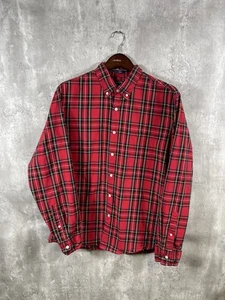J Crew Shirt Mens Large Button Up Slim Fit Long Sleeve Red Plaid Flex Washed - Picture 1 of 6