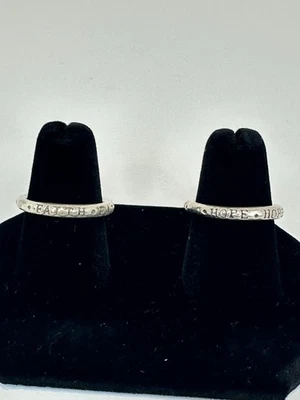 Juego de 2 anillos grabados FAITH HOPE de plata de ley talla 7 inspiradores Foto 1 de 3