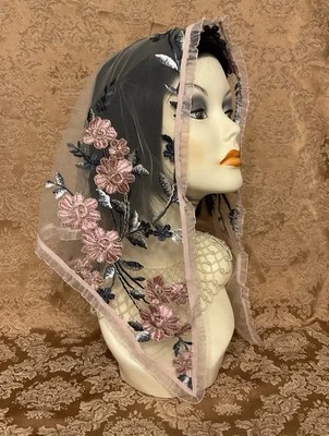 Velo Mantilla Punto Superior Rosa, Borde Festoneado, Bufanda, Gorros Floral NUEVO Foto 1 de 3