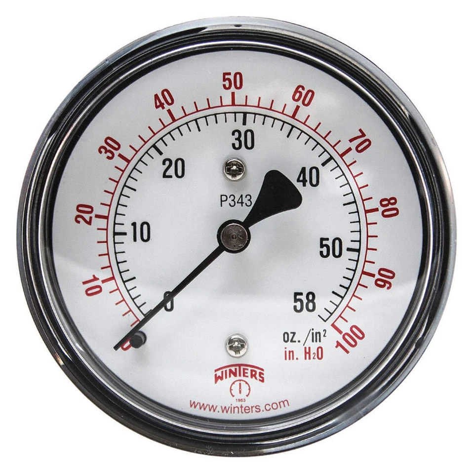 WINTERS PLP343 Pressure Gauge,2-1/2" Dial Size,Black 491C77 - Image 1 of 1