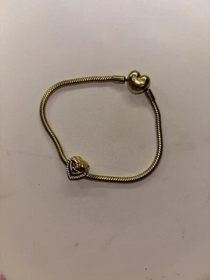 Pandora 14K Gold Plated Charm Bracelet with Heart Clasp 18cm, heart charm aswell - Image 1 of 2