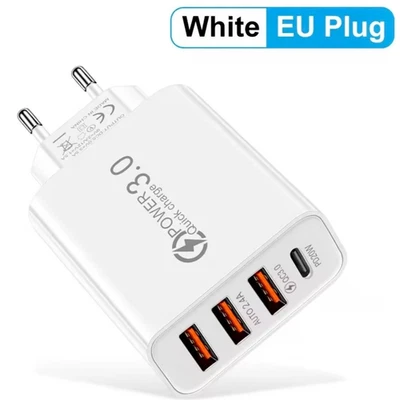 CARICATORE USB-C MULTIPLO 4 IN 1 48W RICARICA RAPIDA SAMSUNG XIAOMI OPPO HUAWEI - Immagine 1 di 4