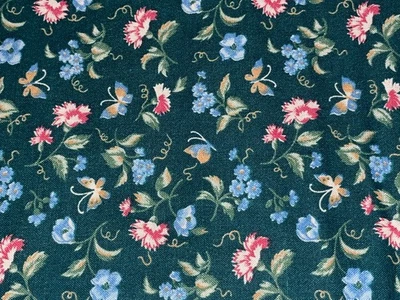 Tela de algodón vintage de 1/2 yarda con flores verdes rosas azules BTHY Foto 1 de 4