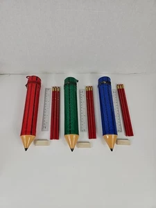 Vintage Bleistiftform Reißverschluss Vinyl Etui Halter Schule 60er (3x BLAU GRÜN ROT) - Bild 1 von 9