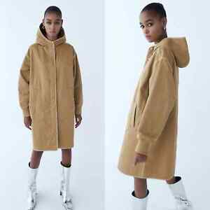 Zara CONTRAST PIPING PARKA long Zara oversized Hooded tan size US M