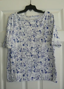 CHARTER CLUB MARINEBLAU UND WEISS TROPISCHER BOOTSDRUCK BAUMWOLLE TOP DAMEN ÜBERGRÖSSE XXL - Bild 1 von 3