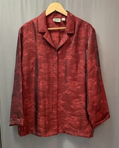 Top vintage Chicos design misto seta taglia XL 3 floreale bordeaux damascato con bottoni - Foto 1 di 19
