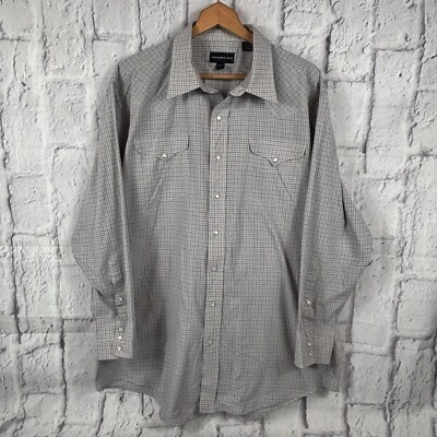 Camisa de vestir Panhandle ajustada para hombre talla 18 cuello 36 rosa azul a cuadros perla a presión W62 Foto 1 de 4