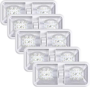 5 Pack Rv Led Ceiling Double Dome Light Fixture On/off Switch Interi - Picture 1 of 9