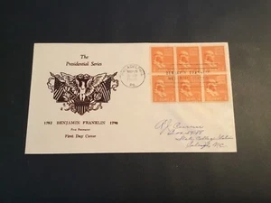 FDC 1938 STAEHLE #926-18 THERMOGRAPHY BENJAMIN FRANKLIN Block Of 6 Pres. Series - Picture 1 of 2