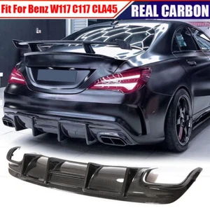 Fits Benz W117 C117 CLA250 CLA45 13-19 Rear Bumper Lip Diffuser REAL CARBON - Picture 1 of 15