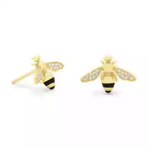 14 Karat Gold Plated Signity CZ Bee Earrings Jewelry Stud New Gift Women - Picture 1 of 2