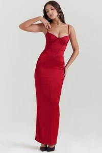 HOUSE OF CB 'Stefania' Ruby Corset Maxi Dress M 10/12 2629 - Picture 1 of 13
