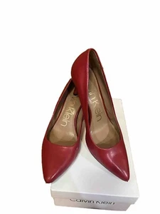 Calvin Klein Red Shoes Size 9.5 Pointed Toe Leather Pumps With Small Heel - Picture 1 of 7