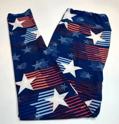 NEW LuLaRoe TC2 Leggings BLUE CORAL PINK July USA Military STAR Law Patriotic - Image 1 of 4
