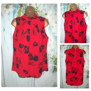 LADIES ROMAN TOP SIZE 14, Lipstick Red Floral High neck zip back occasion Blouse - Picture 1 of 8