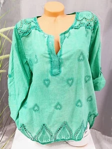 Italy Oversize Women's Blouse Top Shirt Knitted Fishing Shirt Cotton Green 36,38,40 - Picture 1 of 6