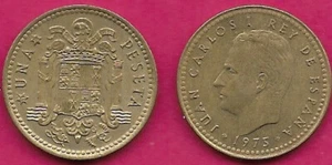 SPAIN 1 PESETA 1975-78 XF KING JUAN CARLOS FACING LEFT,COAT OF ARMS OF SPAIN,SCR - Picture 1 of 1