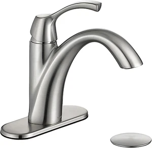 Brushed Nickel 1-Handle Single Hole Bathroom Faucet, 3-Hole Deck Plate, Pop-Up D - Picture 1 of 6