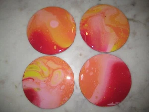 HANCRAFTED SET 4 FUILD ART POUR PAINTING WOOD RESIN COASTERS - Picture 1 of 6