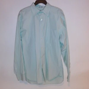 J Crew Mens Button Front Shirt Large 16-16.5 Green White Stripe Long Sleeve - Picture 1 of 7