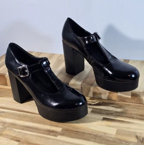 Madden Girl G-Sally Black Faux Patent Platform Mary Jane Heels Size 9.5M Chunky - Picture 1 of 12