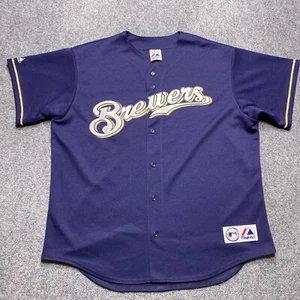 Camiseta de béisbol vintage de los Milwaukee Brewers XL azul majestuosa en blanco MLB - Imagen 1 de 11