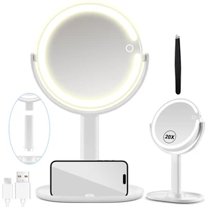 MIYADIVA Lighted Makeup Mirror, 20X Magnifying Mirror with Light and Adjustable - Picture 1 of 12