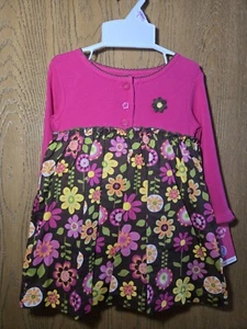 NWT Size 9M Carter's pink brown floral long sleeve bodysuit one piece dress New - Picture 1 of 3