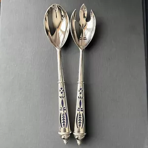 Set 2 Insalata Avon Royal Sapphire Acciaio Blu Servizio Servizio Forchetta Cucchiaio Francia - Foto 1 di 20
