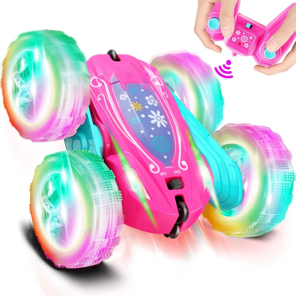 Coche para niñas con control remoto rosa - Juguete acrobacial abatible 360° con faros Foto 1 de 4
