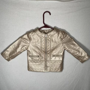 Genuine Kids By Oshkosh 2T Gold Faux Leather Jacket Coat Biker Style Girls - Picture 1 of 15