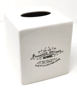 Pottery Barn Taschentuchbezug aufrecht Keramik Apotheker Grafik cremeweiß EXC Retro - Bild 1 von 9