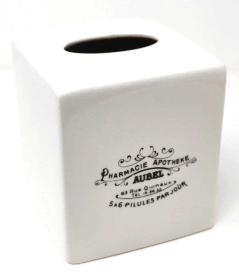 Cubierta de pañuelo de cerámica vertical Pottery Barn gráfico blanco roto excelente retro Foto 1 de 4