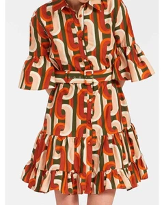 Everyday the Label Floral Print Ruffle Sleeve Mini Dress Women Orange Dresses - Picture 1 of 5