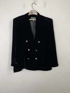 LRL Ralph Lauren Damen Blazer 16 Schwarz Samt Zweireiher Vintage Goldknopf - Bild 1 von 9
