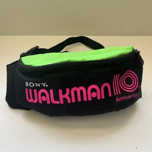 Vtg Sony Walkman Hip Bag Fanny Pack Black Neon 10th Anniversary Adjustable Clip - Picture 1 of 9
