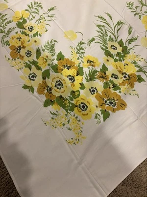 Vintage Cotton Tablecloth Yellow/Gold Flowers  66x60 - Image 1 of 4