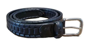 Cinturón Western tejido negro imitación cuero cadena eslabón tono plata hebilla para hombre talla 42 - Imagen 1 de 16