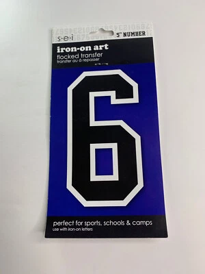 SEI Flocked Transfer 5 inch Number 6 Iron-on Art 885681 varsity athlete Black - Image 1 of 2
