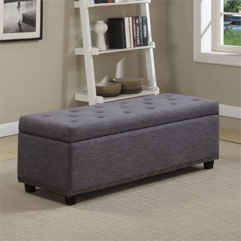 Simpli Home Hamilton Rectangular Storage Ottoman Bench Large Slate Grey