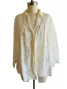 NWT $98 Anthropologie Vanessa Virginia 100% Cotton Ivory Shirt Button Up - Picture 1 of 6
