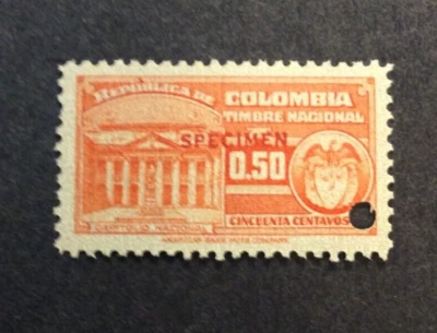 BroadviewStamps Colombia MNH SPECIMEN printed on gray security paper. - Image 1 of 2