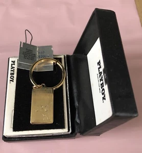 Playboy Bunny BOXED Key Chain Gold Color Rectangle Shaped Monogrammed JPC TAG - Picture 1 of 6