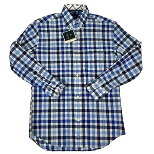 NWT Tailorbyrd Boys Navy Blue Plaid Long Sleeve Button Down Shirt Size 12 - Picture 1 of 13